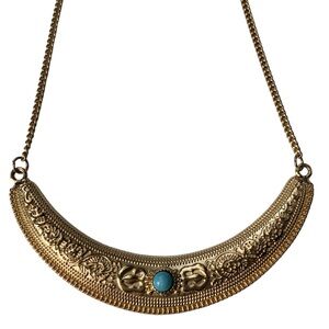 Egyptian Design Gold Plated Faux Turquoise Collar Necklace Woman’s Jewelry